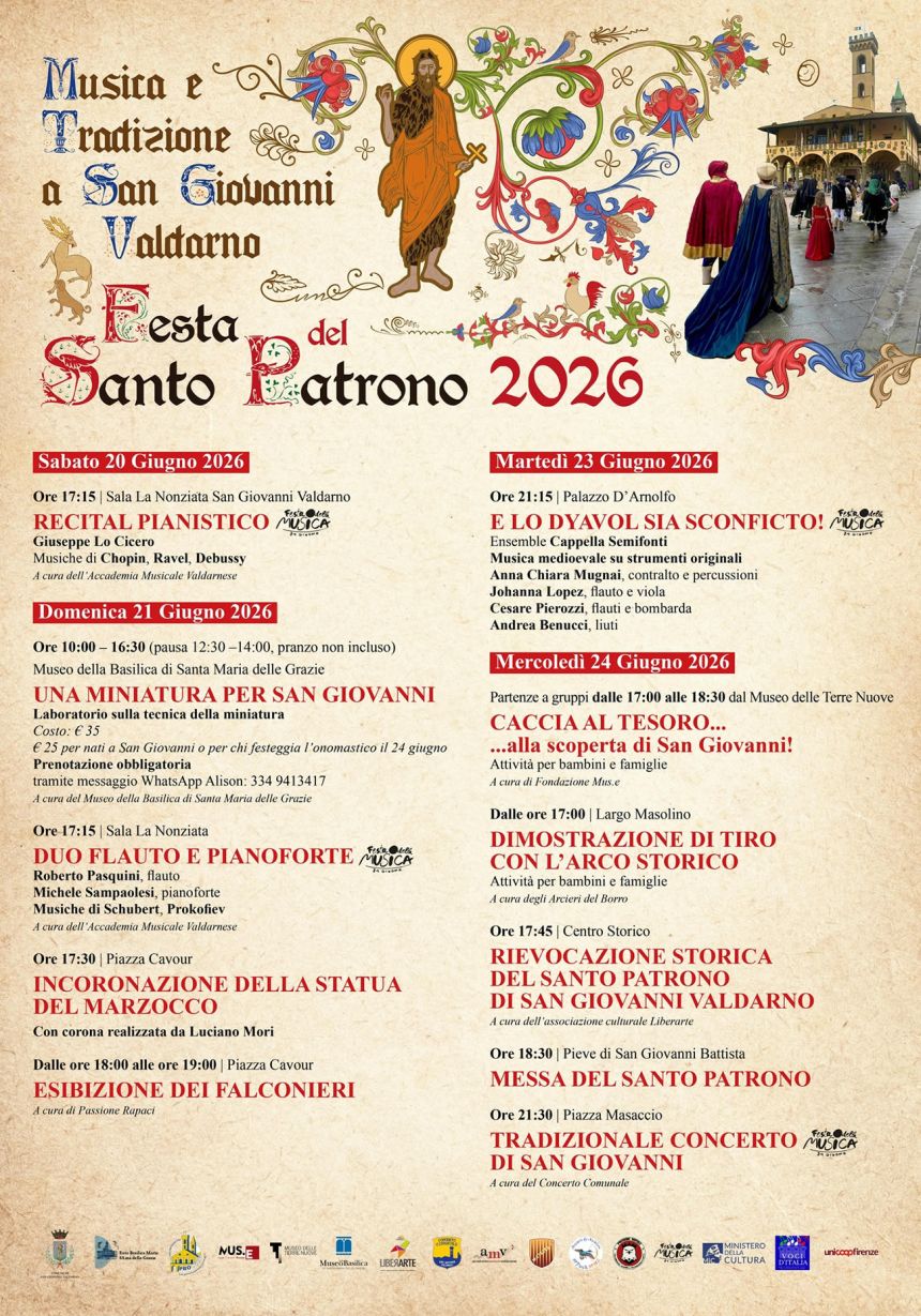 San Giovanni Valdarno celebra il suo Patrono: quattro giorni di eventi tra tradizione, musica e storia