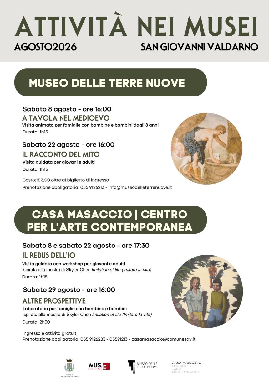 ATTIVITÁ NEI MUSEI – AGOSTO 2026: visite guidate e laboratori a Casa Masaccio e Museo delle Terre Nuove ATTIVITÁ NEI MUSEI – AGOSTO 2026: visite guidate e laboratori a Casa Masaccio e Museo delle Terre Nuove